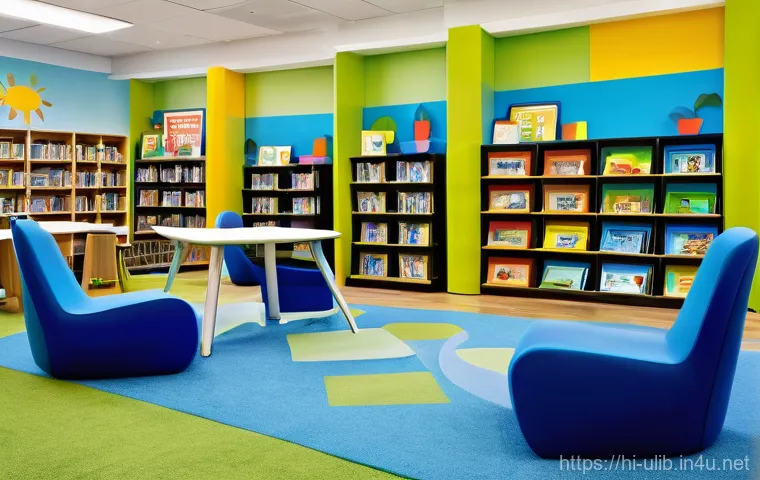 책 테마 파크형 도서관 - **Futuristic Immersive Learning Hub:** A sleek, modern library zone with a clean, futuristic design,...